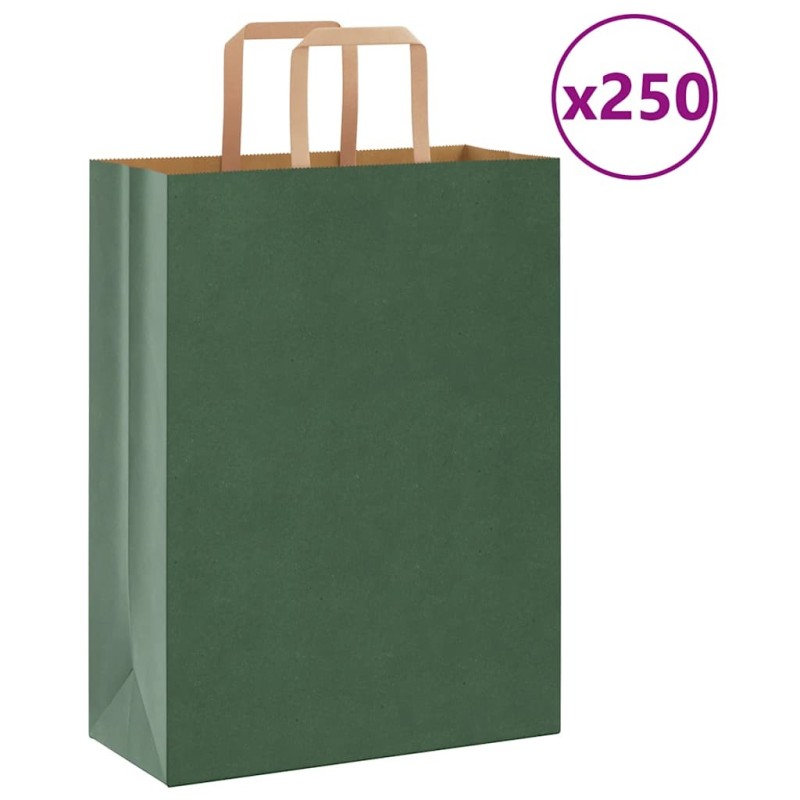Sacs en papier 250 pcs avec poignées vert 26x12x35 cm 