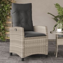 Chaise inclinable de jardin coussins gris clair résine tressée 