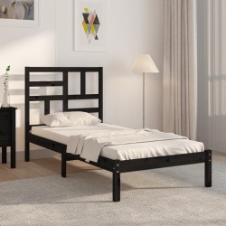 Cadre de lit sans matelas noir bois massif 75x190 cm 