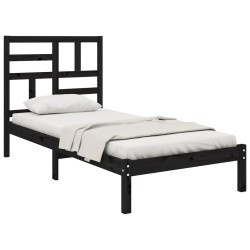 Cadre de lit sans matelas noir bois massif 75x190 cm 