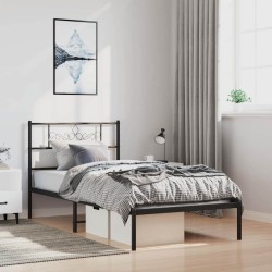 Cadre de lit métal sans matelas avec tête de lit noir 100x190cm 