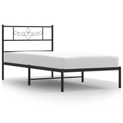 Cadre de lit métal sans matelas avec tête de lit noir 100x190cm 