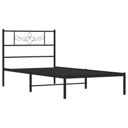 Cadre de lit métal sans matelas avec tête de lit noir 100x190cm 