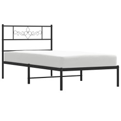 Cadre de lit métal sans matelas avec tête de lit noir 100x190cm 