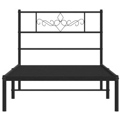 Cadre de lit métal sans matelas avec tête de lit noir 100x190cm 