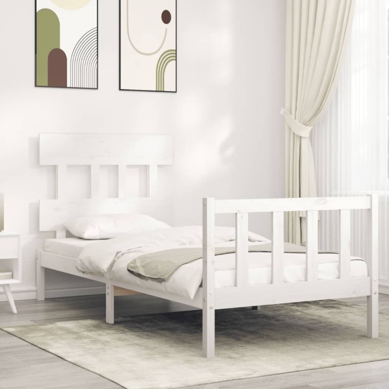 Cadre de lit sans matelas blanc 100x200 cm bois de pin massif 