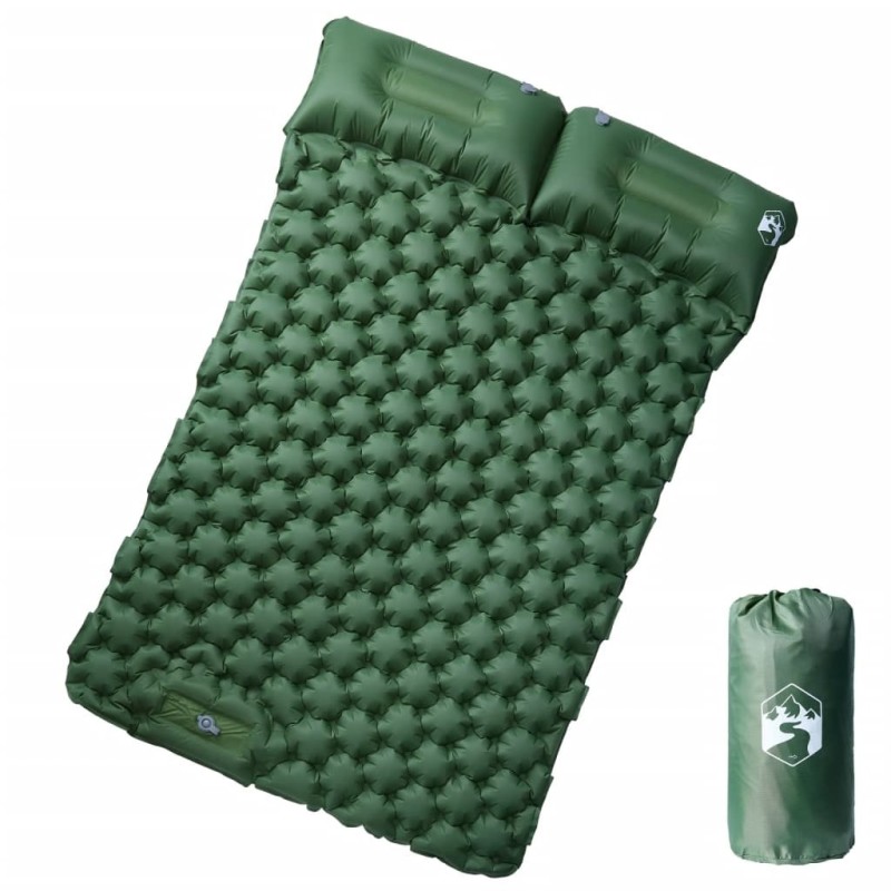 Matelas de camping autogonflant avec oreillers 2 personnes vert 