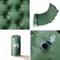 Matelas de camping autogonflant avec oreillers 2 personnes vert 