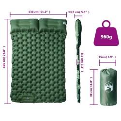 Matelas de camping autogonflant avec oreillers 2 personnes vert 