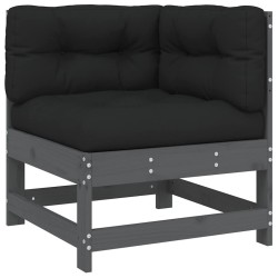Canapé d'angle avec coussins gris bois de pin solide 
