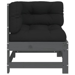 Canapé d'angle avec coussins gris bois de pin solide 