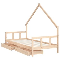 Cadre de lit d'enfants et tiroirs 90x190 cm bois de pin massif 