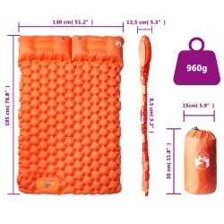 Matelas de camping autogonflant et oreillers 2 personnes orange 