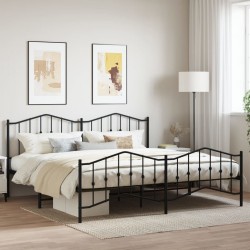 Cadre de lit métal sans matelas avec pied de lit noir 200x200cm 