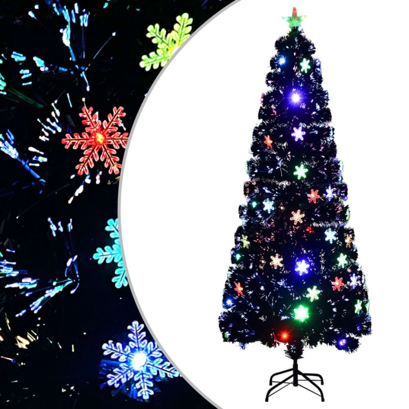 Sapin de Noël et flocons de neige LED Noir 240 cm Fibre optique 