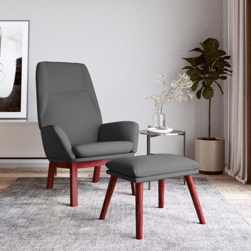 Chaise de relaxation avec repose-pied Gris foncé Tissu 