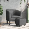 Fauteuil avec repose-pied gris similicuir 