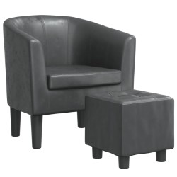 Fauteuil avec repose-pied gris similicuir 