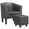 Fauteuil avec repose-pied gris similicuir 