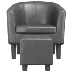 Fauteuil avec repose-pied gris similicuir 