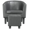 Fauteuil avec repose-pied gris similicuir 