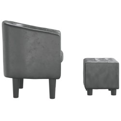 Fauteuil avec repose-pied gris similicuir 