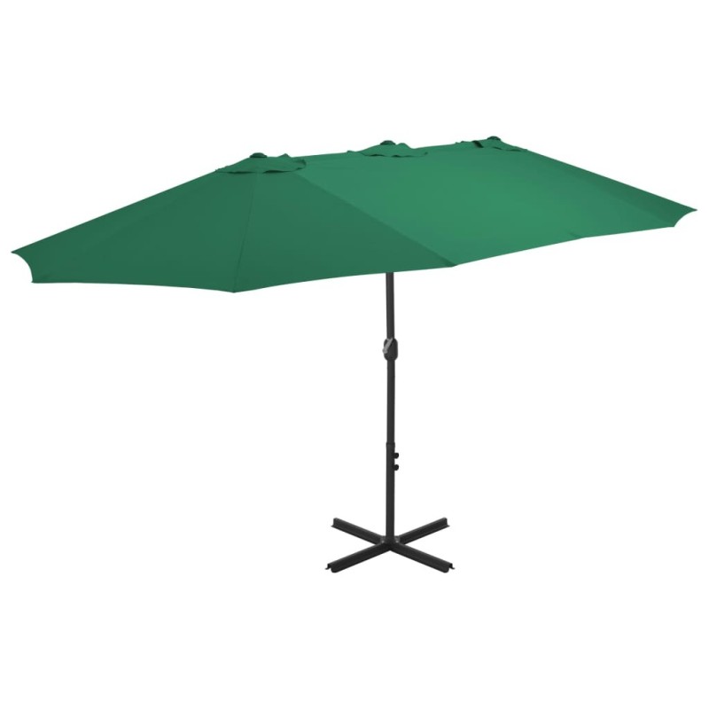 Parasol d'extérieur et mât en aluminium 460x270 cm vert 
