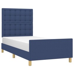 Cadre de lit sans matelas avec tête de lit bleu 90x190cm tissu 