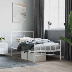 Cadre de lit métal sans matelas avec pied de lit blanc 80x200cm 