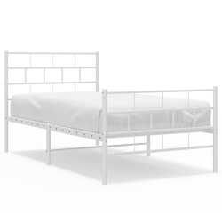Cadre de lit métal sans matelas avec pied de lit blanc 80x200cm 