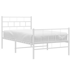 Cadre de lit métal sans matelas avec pied de lit blanc 80x200cm 