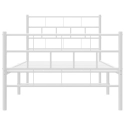 Cadre de lit métal sans matelas avec pied de lit blanc 80x200cm 