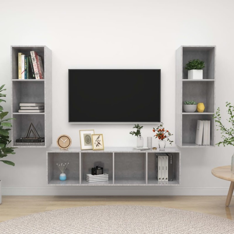 Ensemble de meuble TV 3 pcs Gris béton Bois d'ingénierie Ensemble de meuble TV 3 pcs Gris béton Bois d'ingénierie