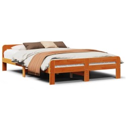 Cadre de lit sans matelas cire marron 150x200cm bois pin massif 