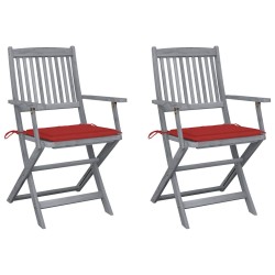 Chaises pliables d'extérieur lot de 2 et coussins Bois d'acacia 