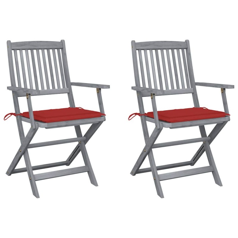 Chaises pliables d'extérieur lot de 2 et coussins Bois d'acacia 