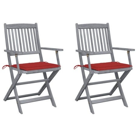 Chaises pliables d'extérieur lot de 2 et coussins Bois d'acacia 