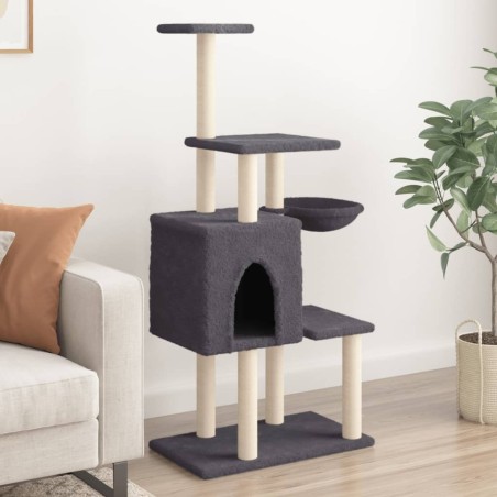 Arbre à chat avec griffoirs en sisal Gris foncé 131 cm 