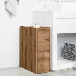 Armoire de salle de bain étroite avec roulettes chêne artisanal 