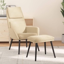 Chaise de relaxation avec tabouret Crème Tissu 