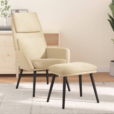 Chaise de relaxation avec tabouret Crème Tissu 