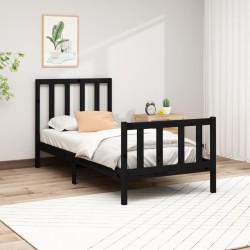 Cadre de lit sans matelas noir 100x200 cm bois massif de pin 