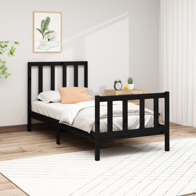 Cadre de lit sans matelas noir 100x200 cm bois massif de pin 