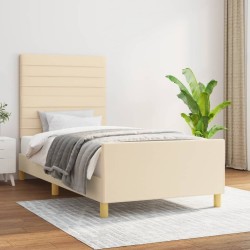 Cadre de lit sans matelas crème 100x200 cm tissu 