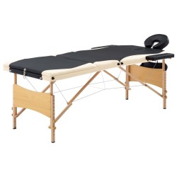 Table de massage pliable 3 zones Bois Noir et beige 