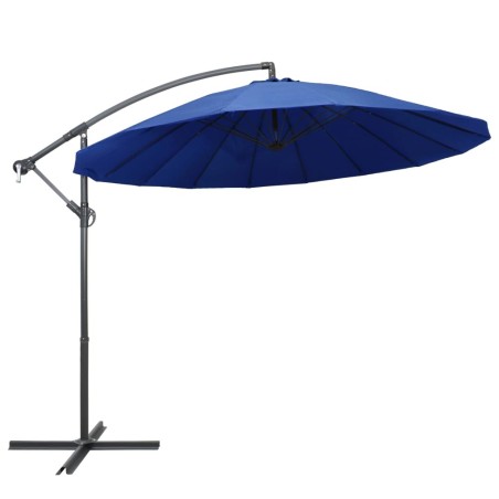 Parasol suspendu avec poteau bleu 3 m 
