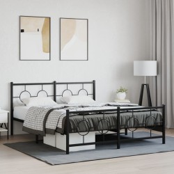 Cadre de lit métal sans matelas avec pied de lit noir 160x200cm 