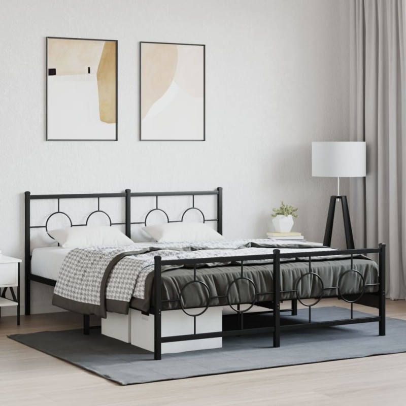 Cadre de lit métal sans matelas avec pied de lit noir 160x200cm 