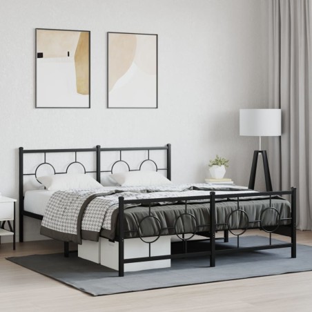 Cadre de lit métal sans matelas avec pied de lit noir 160x200cm 