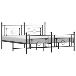 Cadre de lit métal sans matelas avec pied de lit noir 183x213cm 